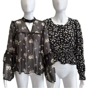 American Eagle Floral Ruffle Blouse 2 Bundle Set Size M Long Sleeve Fairy Goth
